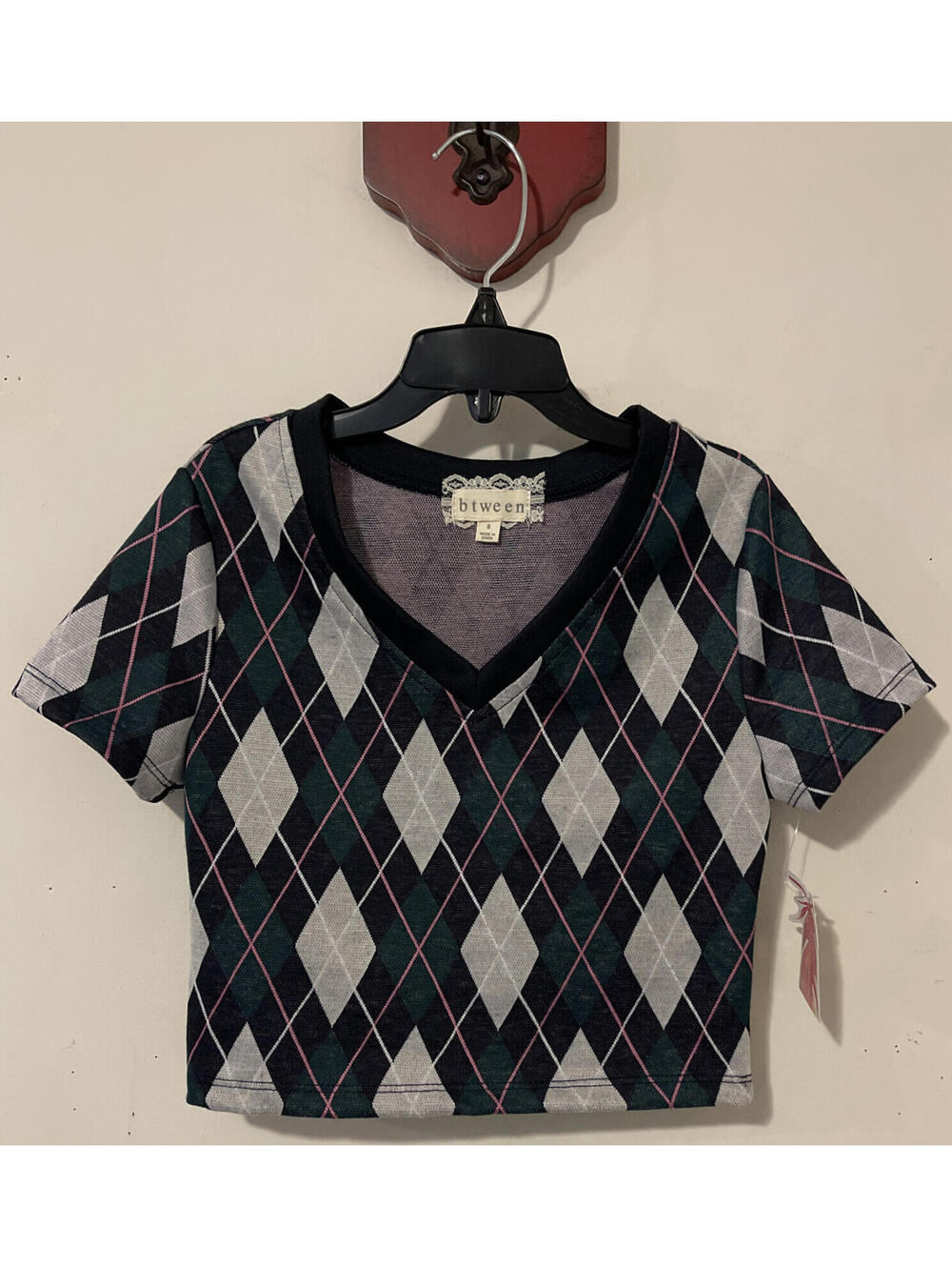Between Girls Size 8 Green Plaid Vneck Retro Cropped Shirt NWT! A1970
